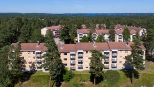 Flyover image of apartment buildings in Tranås