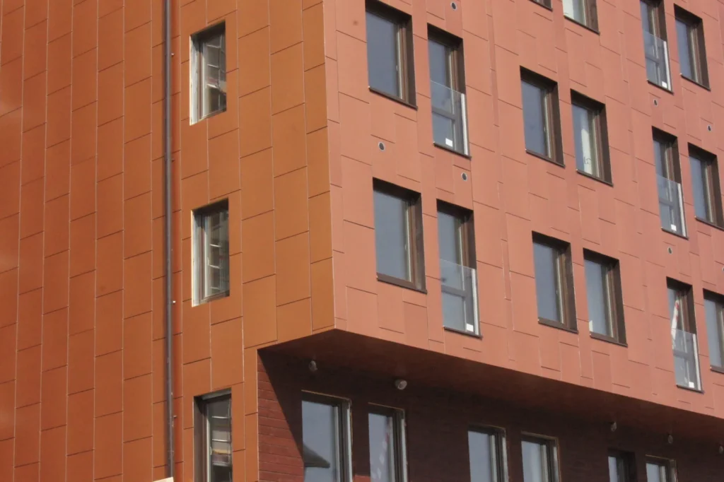 Orange apartment building in Knivsta
